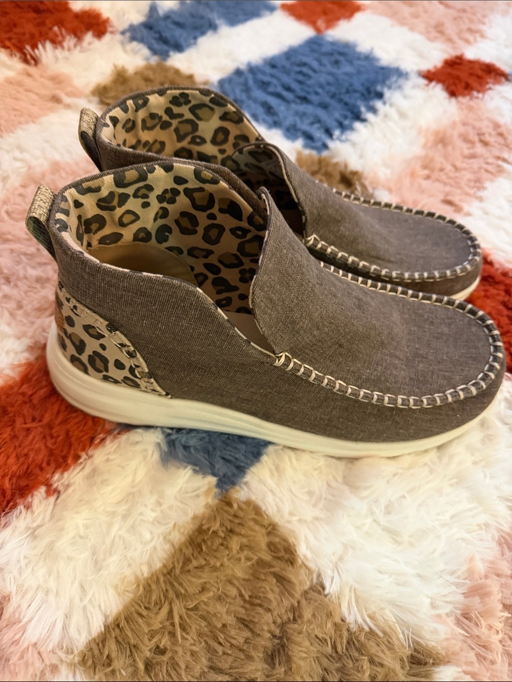 Hey Dude Women's Slip-On Sneakers - Gray with Leopard Lining